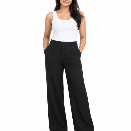 Isle Closet Women's High-Waisted Pleated Wide-Leg Trousers - Full Length View (Photo 2)