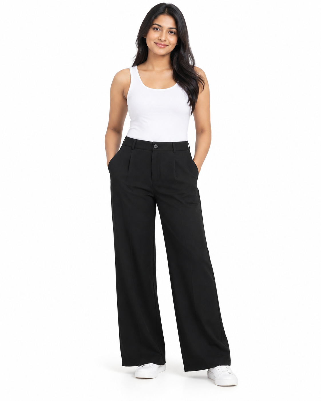 Isle Closet Women's High-Waisted Pleated Wide-Leg Trousers - Full Length View (Photo 2)