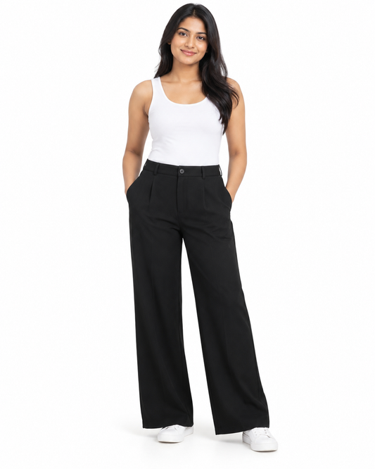Isle Closet Women's High-Waisted Pleated Wide-Leg Trousers - Full Length View (Photo 2)