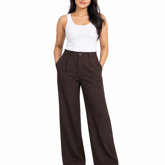 Isle Closet Women's High-Waisted Pleated Wide-Leg Trousers - Full Length View (Photo 1)