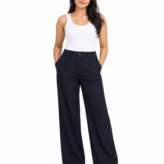 Isle Closet Women's High-Waisted Pleated Wide-Leg Trousers - Full Length View (Photo 3)