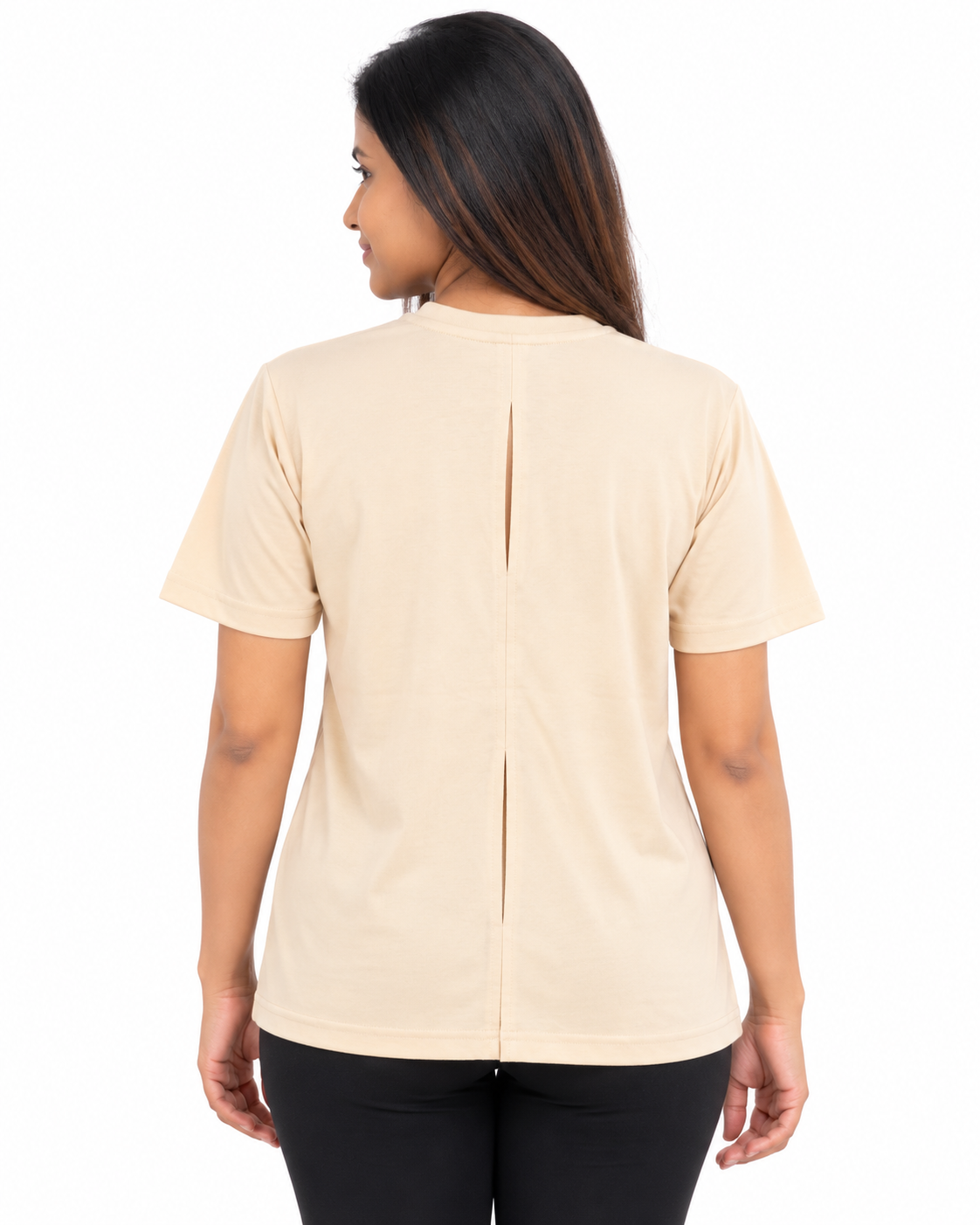 Nuvaara Women's Classic Crew Neck Everyday Cotton T-Shirt - Front View (Photo 3)