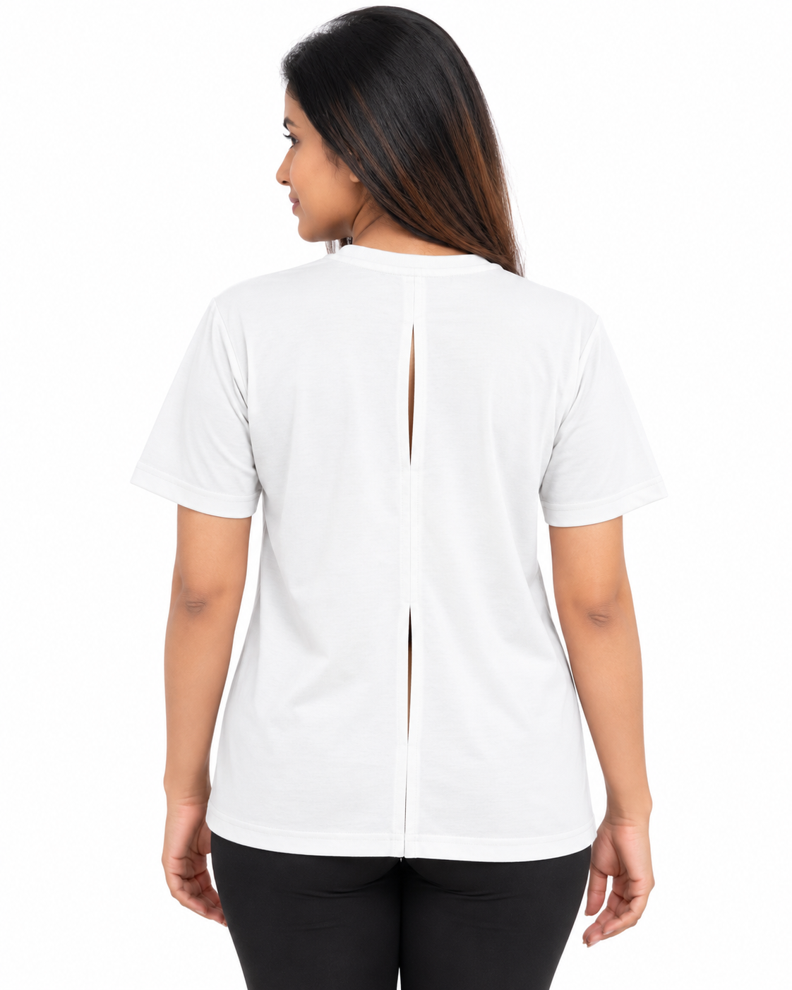Nuvaara Women's Classic Crew Neck Everyday Cotton T-Shirt - Front View (Photo 5)
