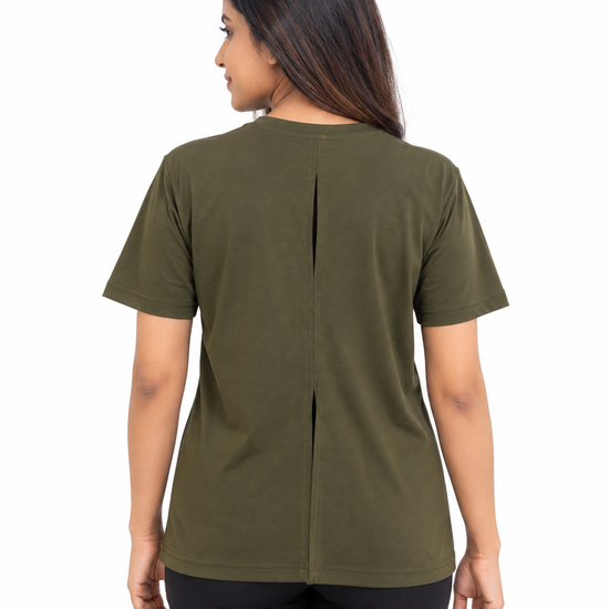 Nuvaara Women's Classic Crew Neck Everyday Cotton T-Shirt - Front View (Photo 6)