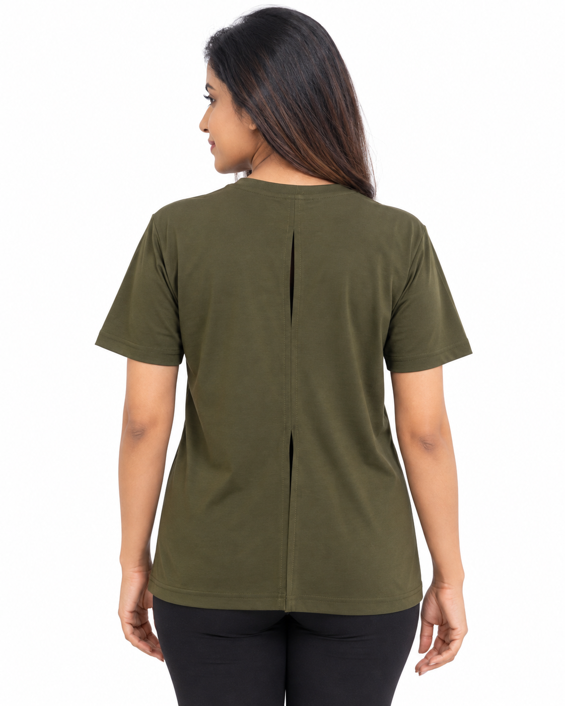 Nuvaara Women's Classic Crew Neck Everyday Cotton T-Shirt - Front View (Photo 6)