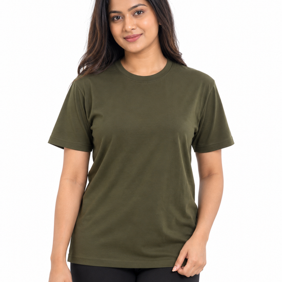 Nuvaara Women's Classic Crew Neck Everyday Cotton T-Shirt - Front View (Photo 2)