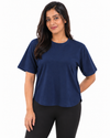 Nuvaara Women's Relaxed Fit High-Low Hem Crew Neck T-Shirt - Front View (Photo 3)