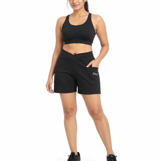Trendy Women's Crossover Waist Active Workout Shorts - Front View