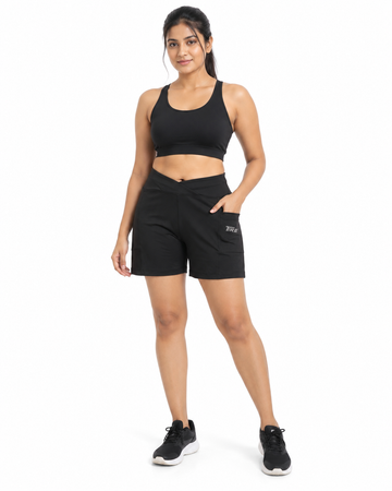 Trendy Women's Crossover Waist Active Workout Shorts - Front View