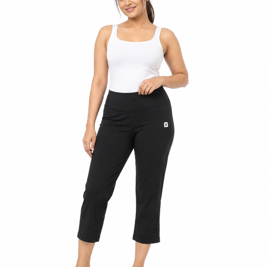 Trendy Women's Cropped Capri Activewear Yoga Pants - Front Standing View
