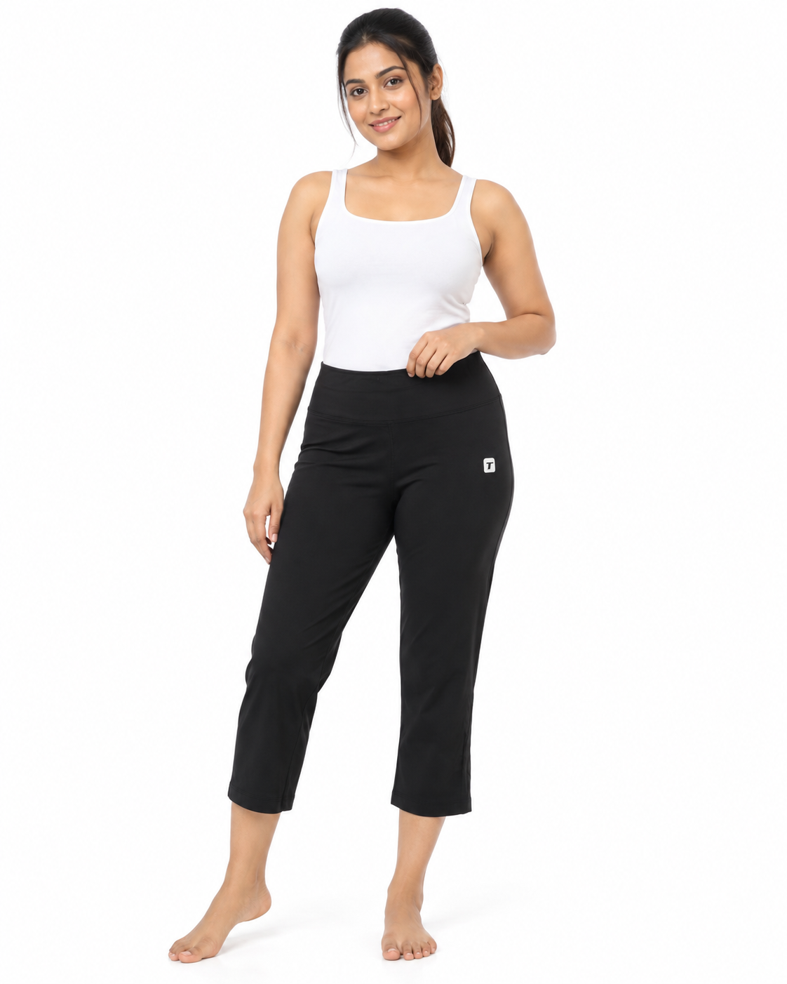 Trendy Women's Cropped Capri Activewear Yoga Pants - Front Standing View