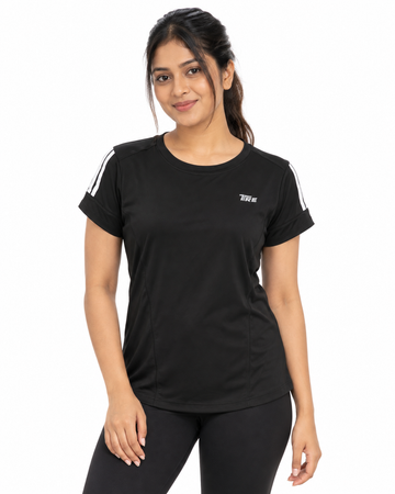 Trendy Women's Double Stripe Performance Active T-Shirt - Front View