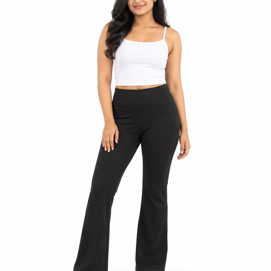 Trendy Women's High-Waisted Flared Legging Pants - Full Length View