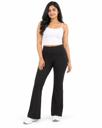 Trendy Women's High-Waisted Flared Legging Pants - Full Length View
