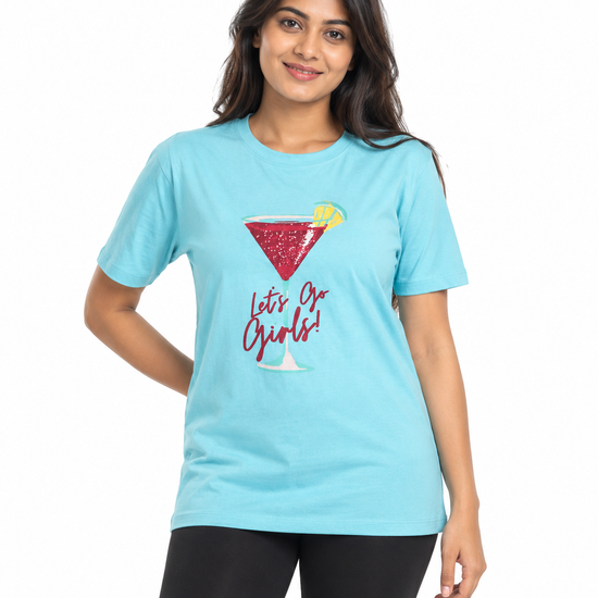 Everyday Co women's lavender cotton graphic t-shirt with Let's Go Girls cocktail print