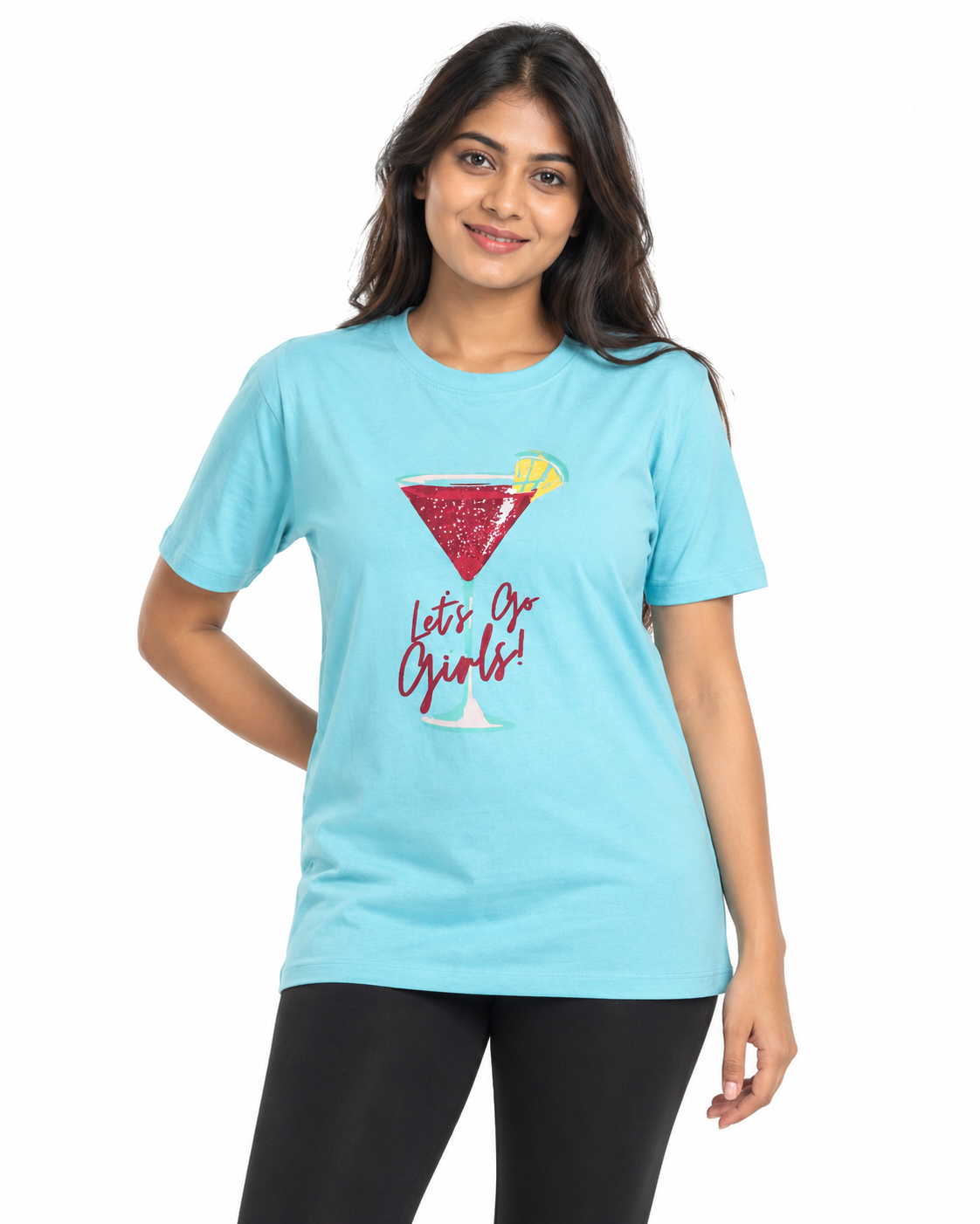Everyday Co women's lavender cotton graphic t-shirt with Let's Go Girls cocktail print