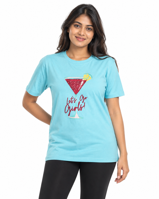 Everyday Co women's lavender cotton graphic t-shirt with Let's Go Girls cocktail print