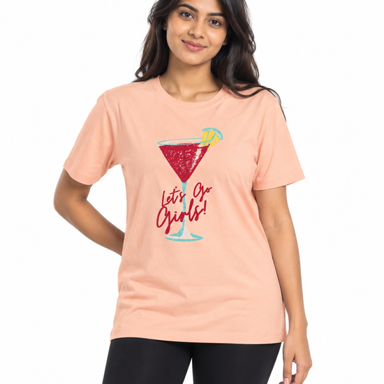 Everyday Co women's lavender cotton graphic t-shirt with Let's Go Girls cocktail print