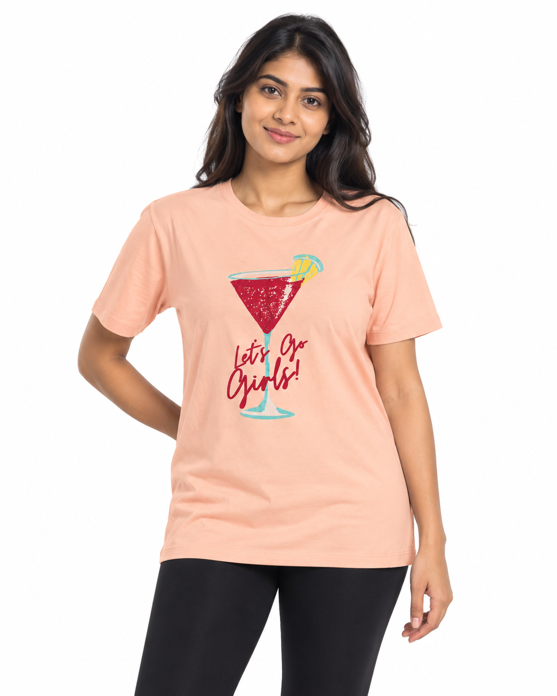 Everyday Co women's lavender cotton graphic t-shirt with Let's Go Girls cocktail print