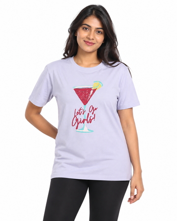 Everyday Co women's lavender cotton graphic t-shirt with Let's Go Girls cocktail print