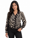 Nuvaara women's rust terracotta polka dot button-down long sleeve blouse with front twist knot hem