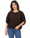 Nuvaara women's round neck blouson top with ruched gathered sleeves and elasticated bubble hem