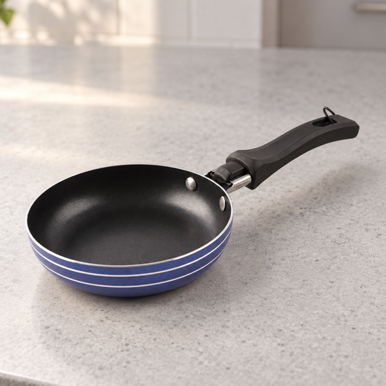T&CO mini non-stick 12cm single egg and pancake frying pan skillet in metallic ocean blue with bakelite handle