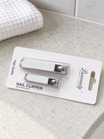 Beauuuty 2-piece stainless steel nail clipper set with white handles blister pack
