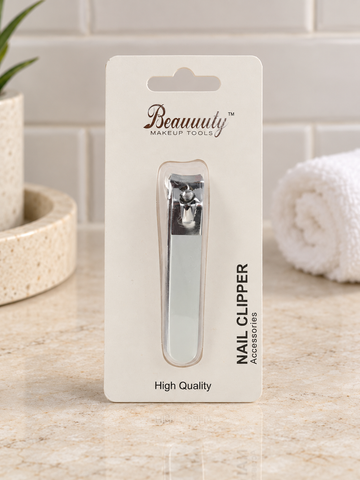 Beauuuty 8 cm stainless steel nail clipper with white handle blister pack card