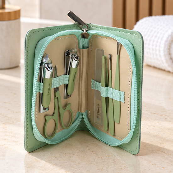 6-Piece Travel Manicure and Grooming Kit in Mint Green Zipper Case by Thilakma Sri Lanka