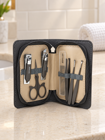 6-Piece Travel Manicure and Grooming Kit in Charcoal Black Zipper Case by Thilakma Sri Lanka