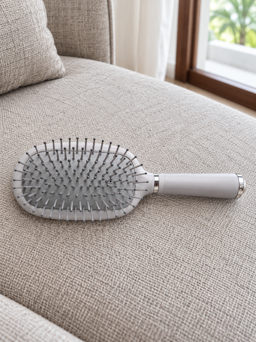 Cushioned Detangling Paddle Hair Brush with Chrome Accent in Grey from Thilakma Sri Lanka