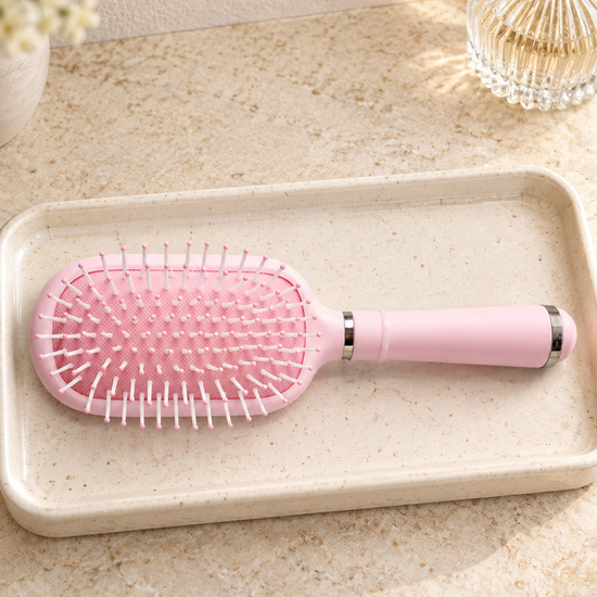 Cushioned Detangling Paddle Hair Brush with Chrome Accent in Pastel Pink from Thilakma Sri Lanka