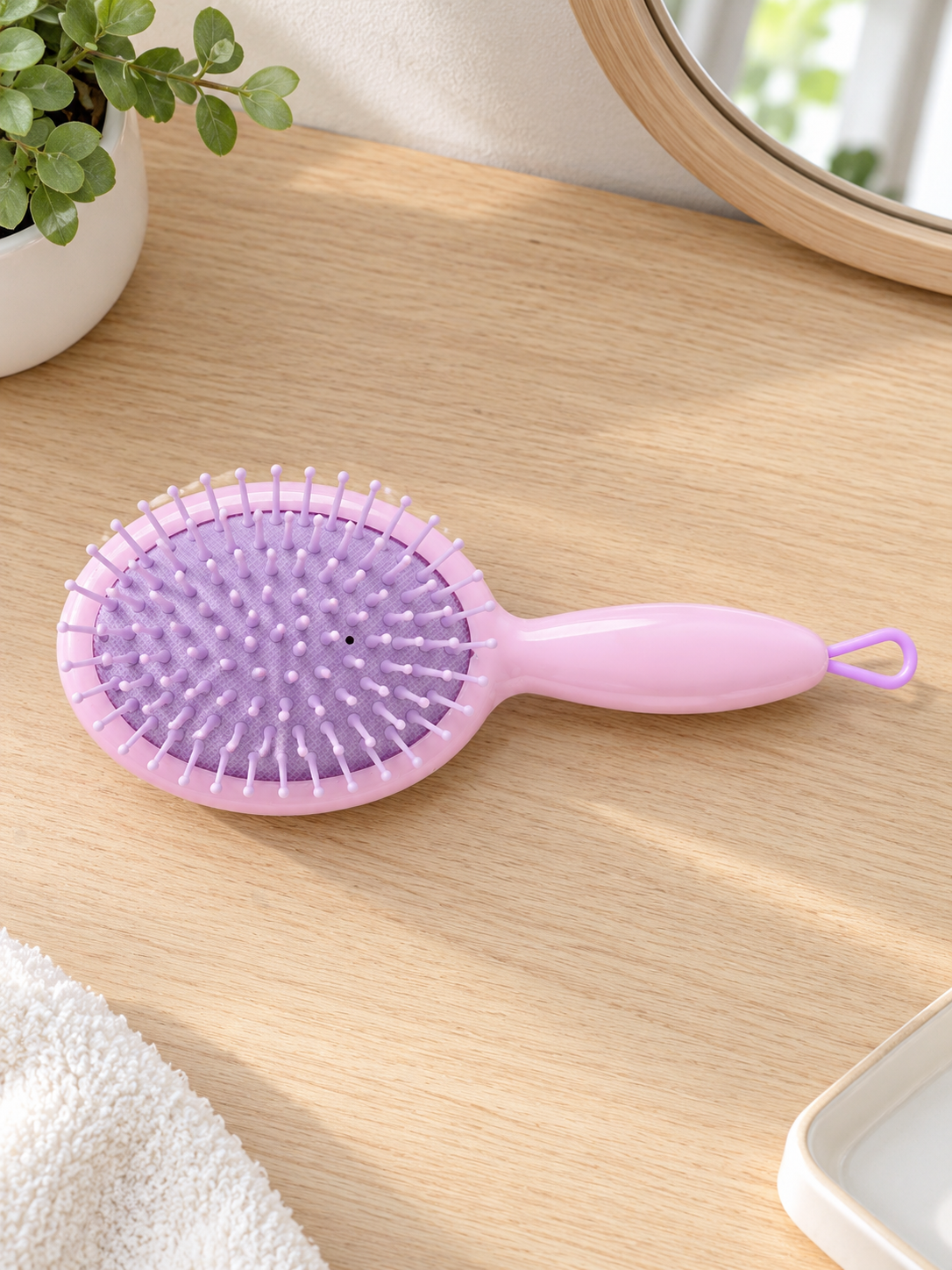 Beauuuty Pastel Lilac Purple Mini Paddle Hair Brush with Ball Tipped Bristles at Thilakma Sri Lanka