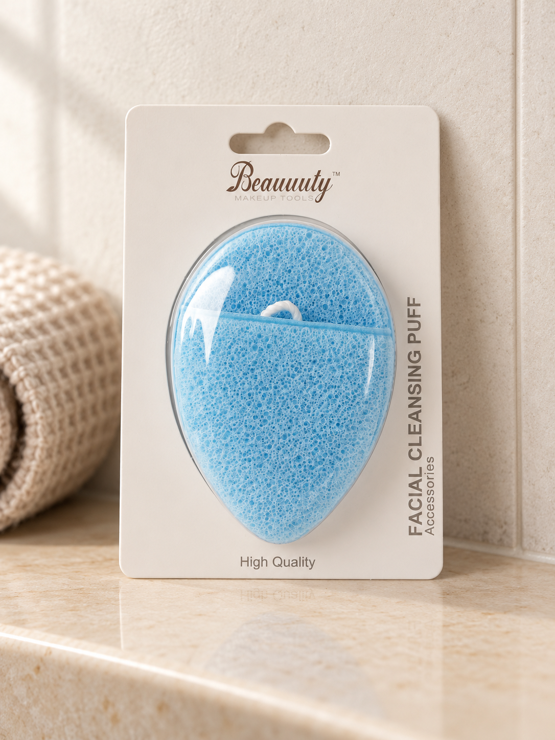 Beauuuty Sky Blue Textured Facial Cleansing Puff with Finger Strap at Thilakma Sri Lanka