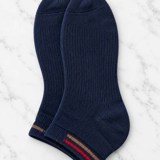 Notch men's low-cut athletic ankle socks in solid navy blue with elasticated cuff for sneaker wear