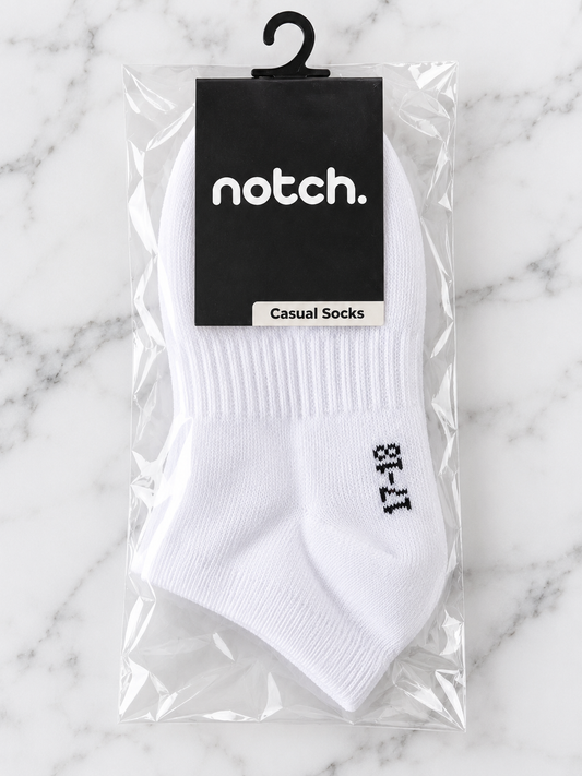 Notch classic ribbed cotton white ankle socks in size 17-18 cm suitable for school and daily wear