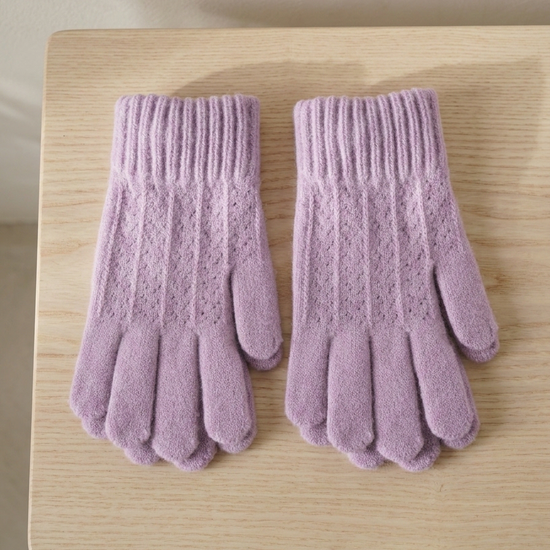 Cosy knit thermal full-finger winter gloves in rich purple with ribbed elastic cuffs for cold weather warmth