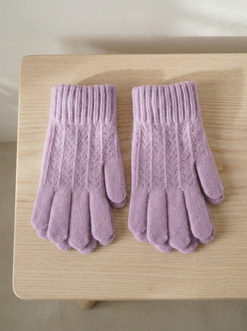 Cosy knit thermal full-finger winter gloves in rich purple with ribbed elastic cuffs for cold weather warmth
