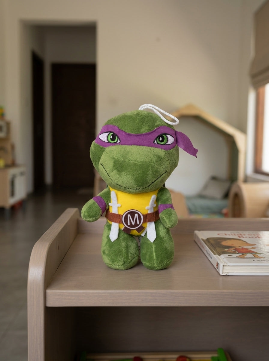 T&CO 20cm Donatello Teenage Mutant Ninja Turtle plush toy with purple eye mask and soft green shell