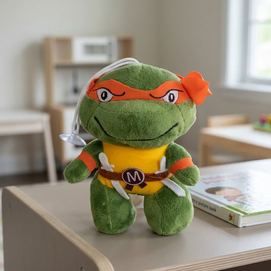 T&CO 20cm Michelangelo Teenage Mutant Ninja Turtle plush toy with orange eye mask and soft green shell