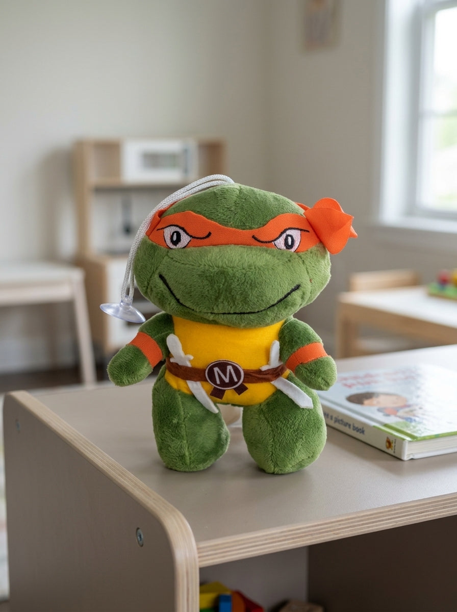T&CO 20cm Michelangelo Teenage Mutant Ninja Turtle plush toy with orange eye mask and soft green shell