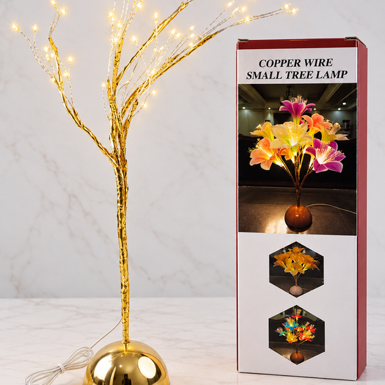 T&CO Bonsai LED glow tree tabletop lamp figurine in luxurious warm gold finish with bendable fairy light branches, 50cm height