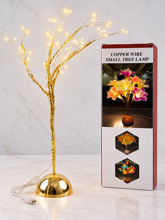 T&CO Bonsai LED glow tree tabletop lamp figurine in luxurious warm gold finish with bendable fairy light branches, 50cm height