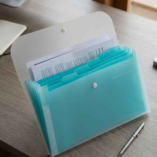 Multi-pocket tab document display holder clear sheet folder in classic blue with index tab dividers and clear presentation sleeves