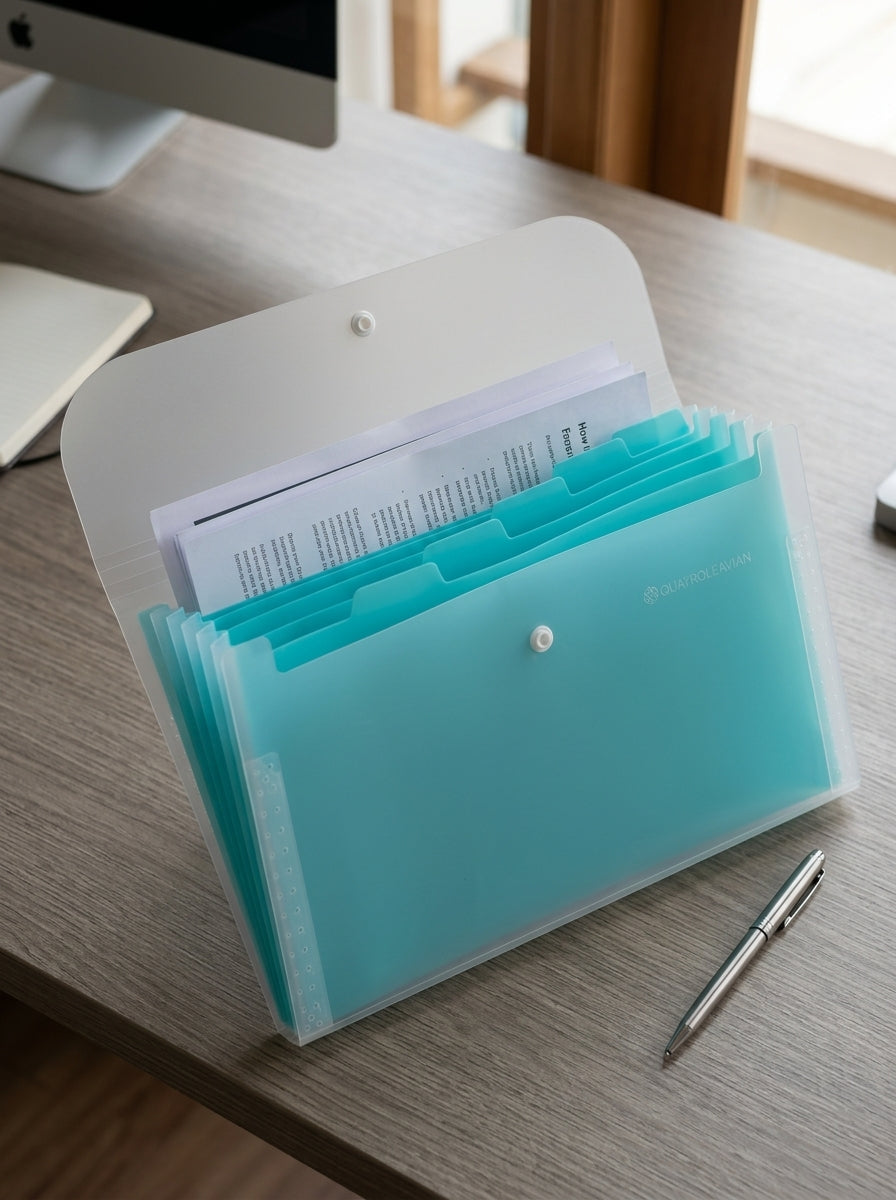 Multi-pocket tab document display holder clear sheet folder in classic blue with index tab dividers and clear presentation sleeves