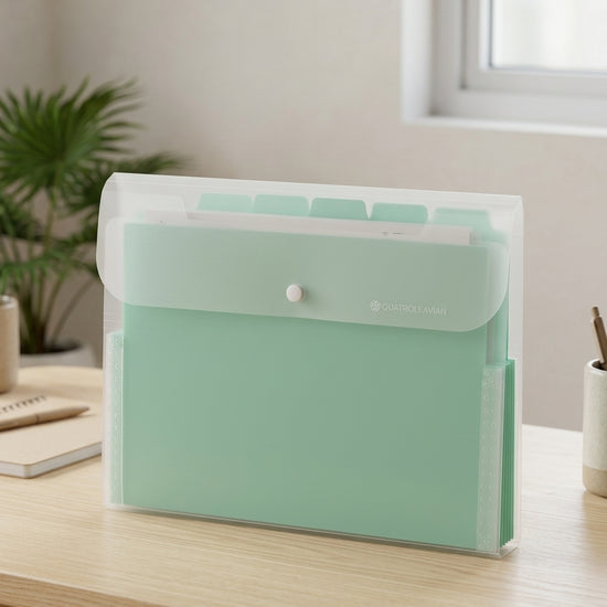 Multi-pocket tab document display holder clear sheet folder in lively emerald green with index tab dividers and transparent display sleeves