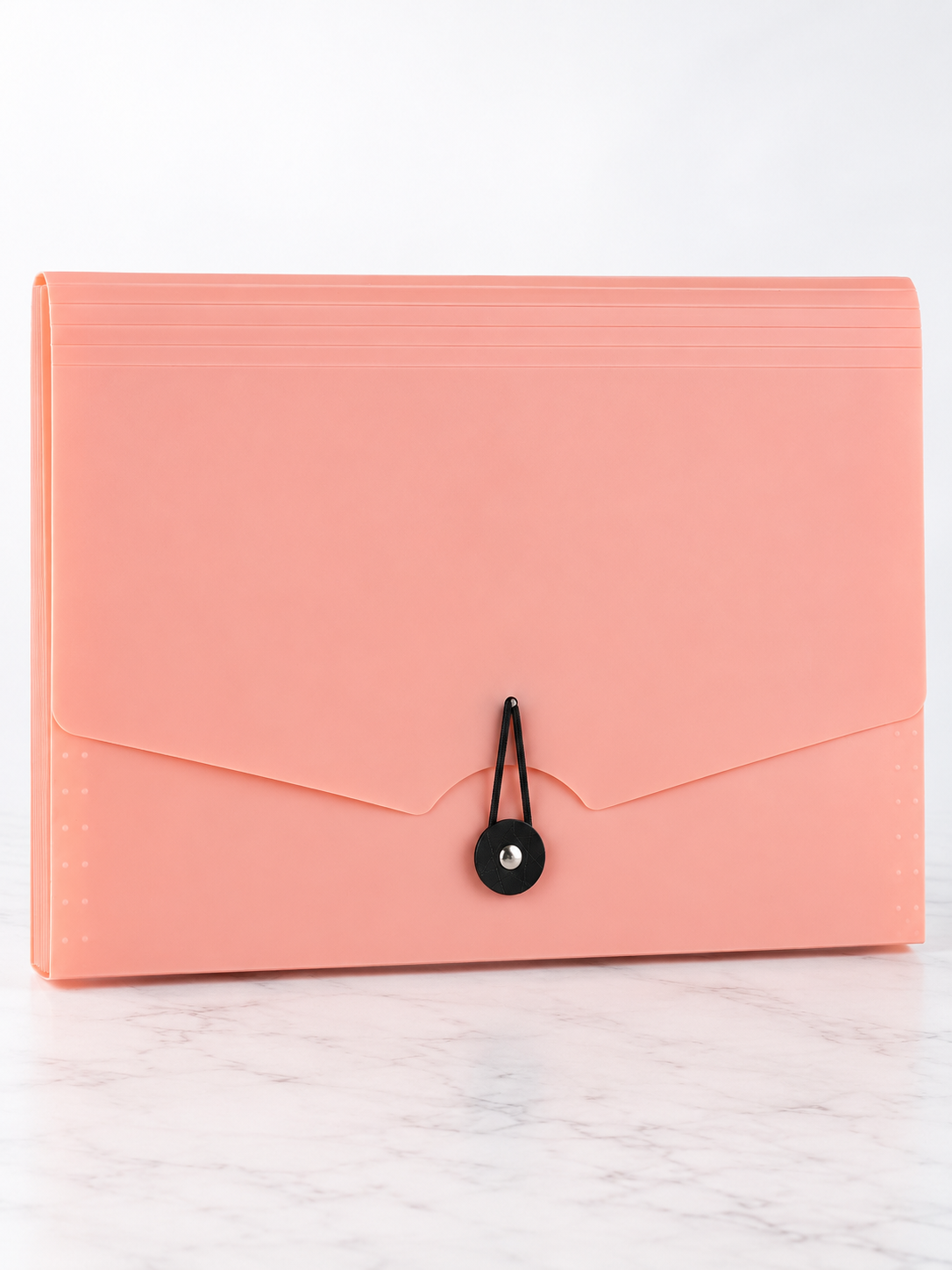 Elastic tie expanding document holder case in lovely pastel pink with protective flap and secure elastic tie closure, 32cm x 24cm