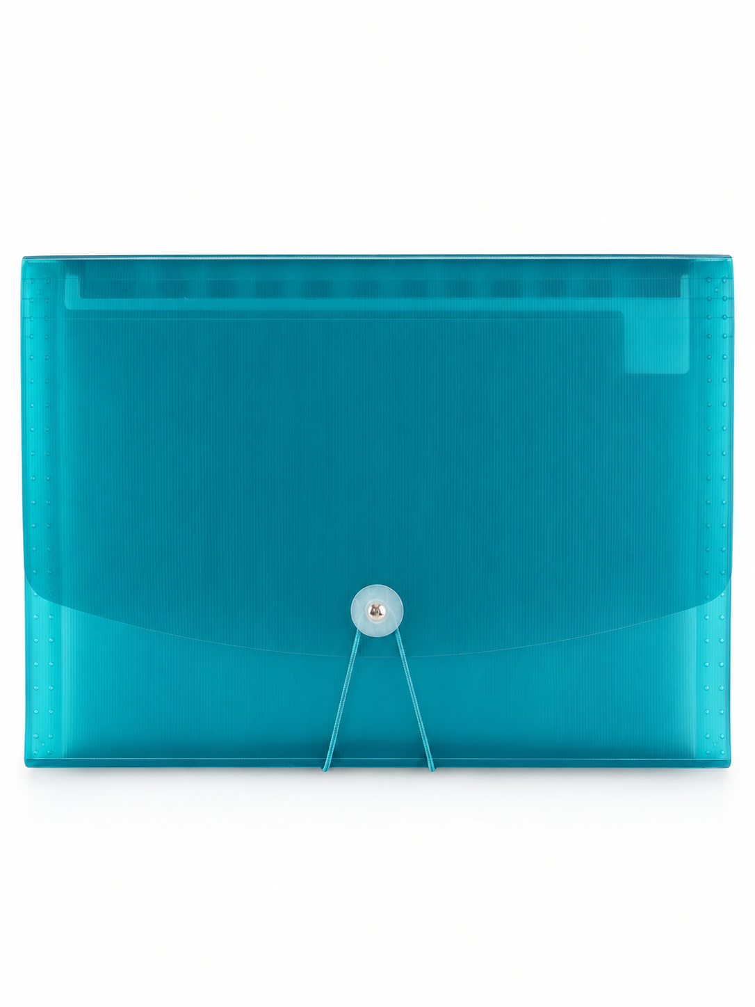 Snap button poly document holder case in radiant turquoise cyan with protective flap and snap button fastener