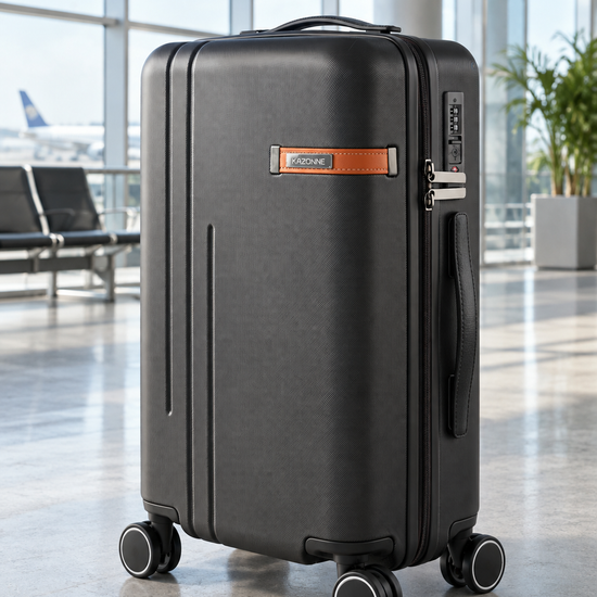 T&CO 925 hardshell 360-degree spinner cabin luggage suitcase in distinguished coffee brown, 20 inch cabin size with telescoping handle